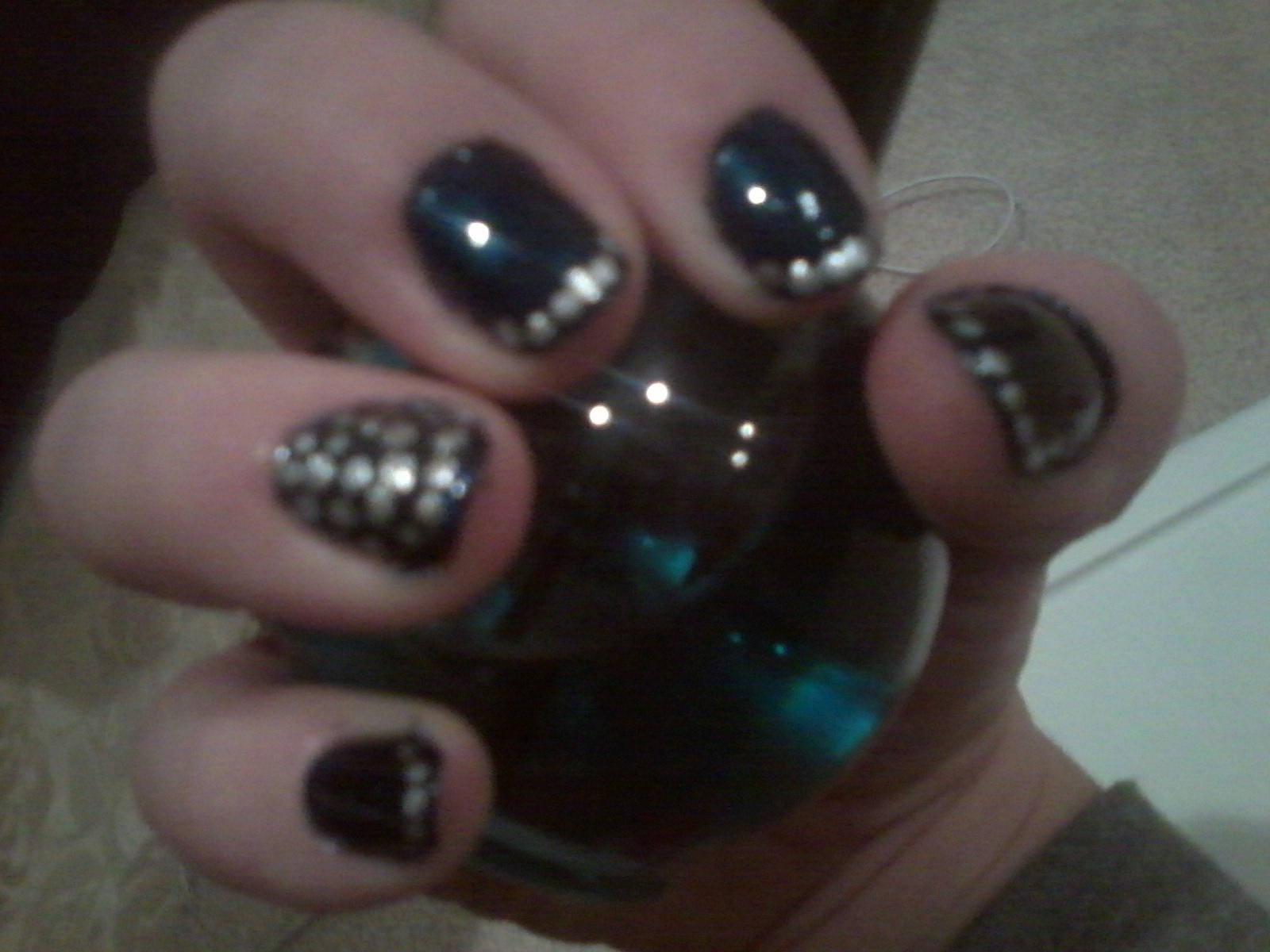 Navy blue and aluminum polka dots